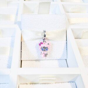 925 Sterling Silver Cat In Pink Costume Dangle Charm Fits Pandora Charm Bracelet